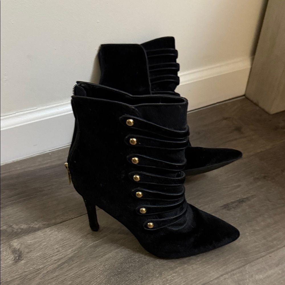 Guess Black Heeled Boots with Gold Accents